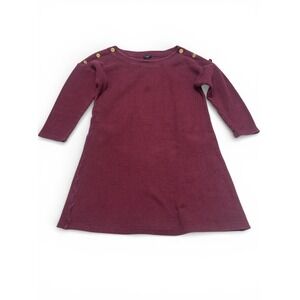 Talbots Petite Large Burgundy Waffle Knit Top Gold Button Shoulder 3/4 Sleeve